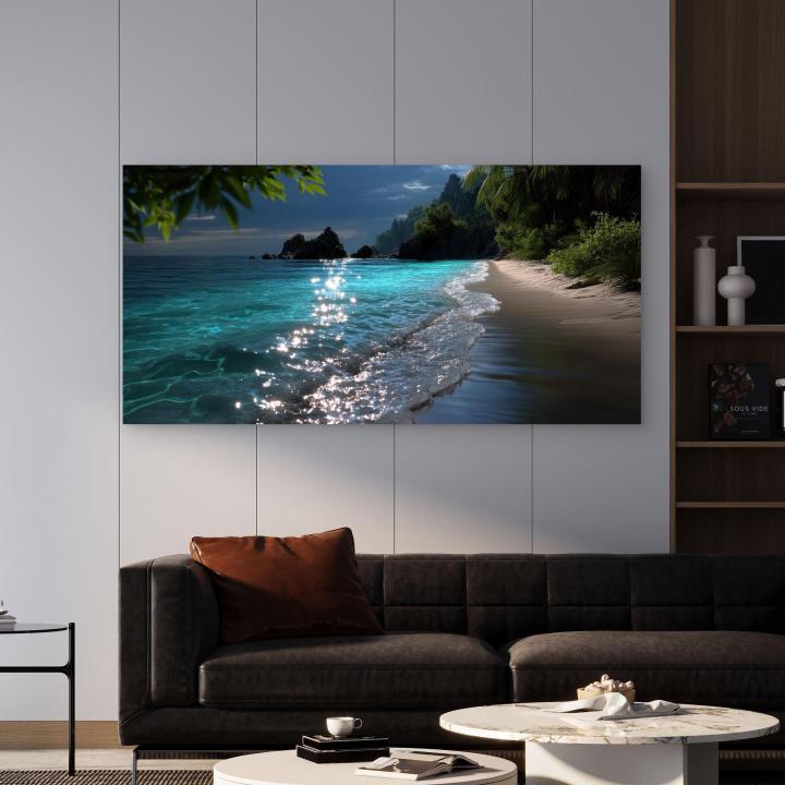 Panoramic Glass Wall Art, Serene Beach Paradise Island Decor