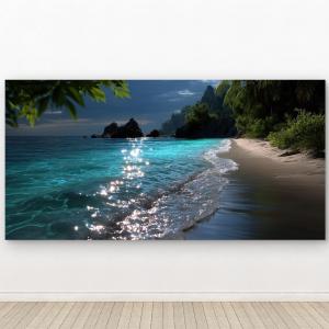 Panoramic Glass Wall Art, Serene Beach Paradise Island Decor