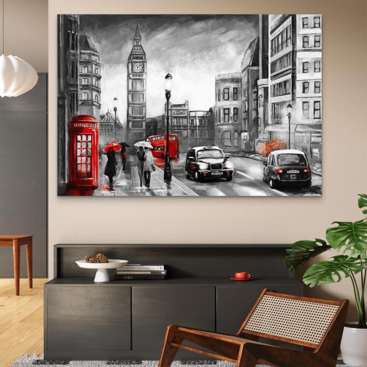 Iconic London Landmark, Red Umbrella Street Art, Tempered Glass Wall Decor