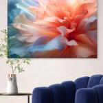Soft Floral Tempered Glass Wall Art, Peach Blue Macro Petals Decor