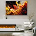 Abstract Fluid Paint Splash Tempered Glass Wall Art, Vibrant Yellow Red Liquid Decor