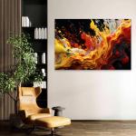Abstract Fluid Paint Splash Tempered Glass Wall Art, Vibrant Yellow Red Liquid Decor