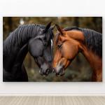 Large Tempered Glass Art - Two Horses Love and Bond PortraitFarmhouse and Nature Wall Decor