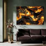 Gold Black Abstract Glass Wall Art, Tempered Printing, Modern Decor