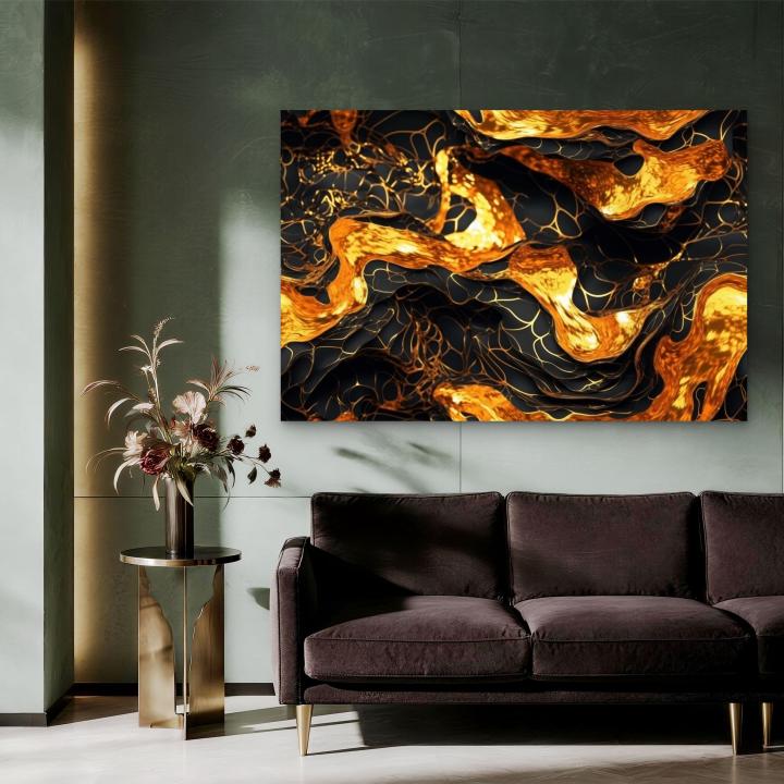 Gold Black Abstract Glass Wall Art, Tempered Printing, Modern Decor