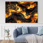 Gold Black Abstract Glass Wall Art, Tempered Printing, Modern Decor