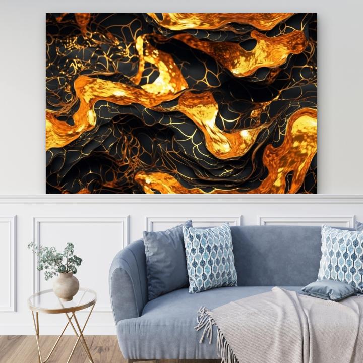 Gold Black Abstract Glass Wall Art, Tempered Printing, Modern Decor