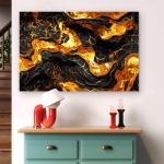Gold Black Abstract Glass Wall Art, Tempered Printing, Modern Decor