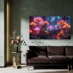 Illuminated Mushroom Forest Tempered Glass Wall Art, Bioluminescent Fairytale Home Decor