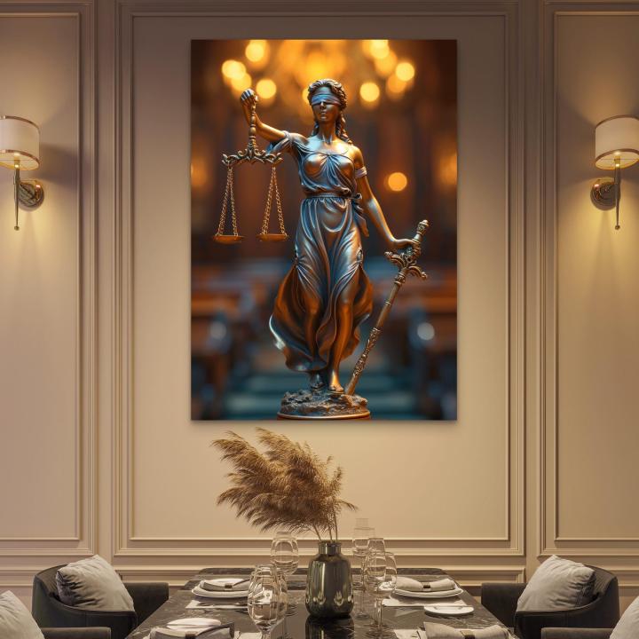 Lady Justice Tempered Glass Wall Art, Themis Goddess of Justice Print, Lawyer Office Decor