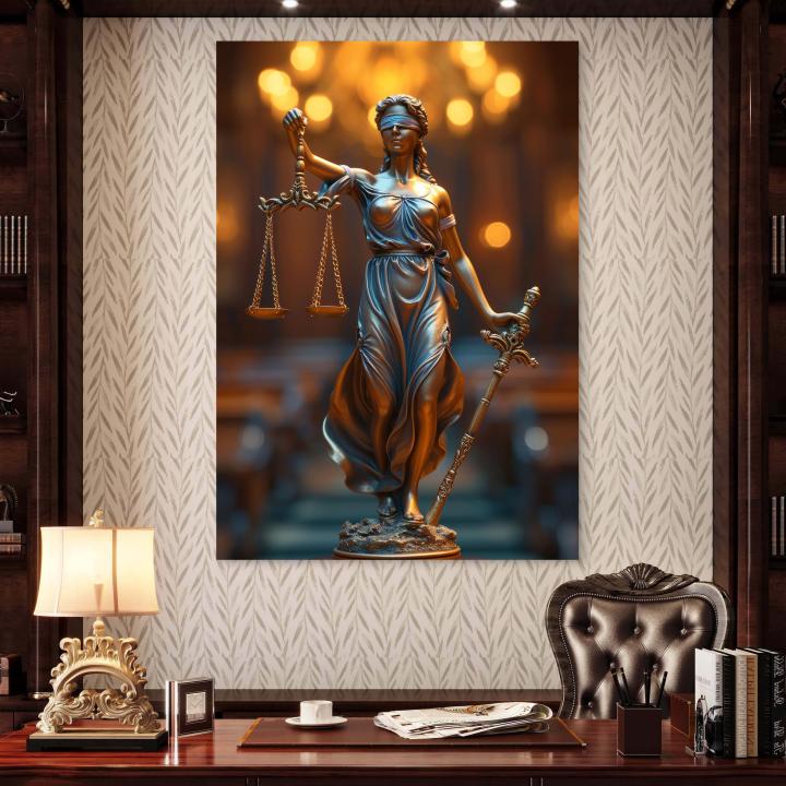 Lady Justice Tempered Glass Wall Art, Themis Goddess of Justice Print, Lawyer Office Decor