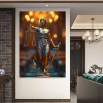 Lady Justice Tempered Glass Wall Art, Themis Goddess of Justice Print, Lawyer Office Decor