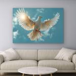 White Dove Tempered Glass Wall Art, Flying Bird Peace Symbol Decor