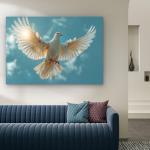 White Dove Tempered Glass Wall Art, Flying Bird Peace Symbol Decor