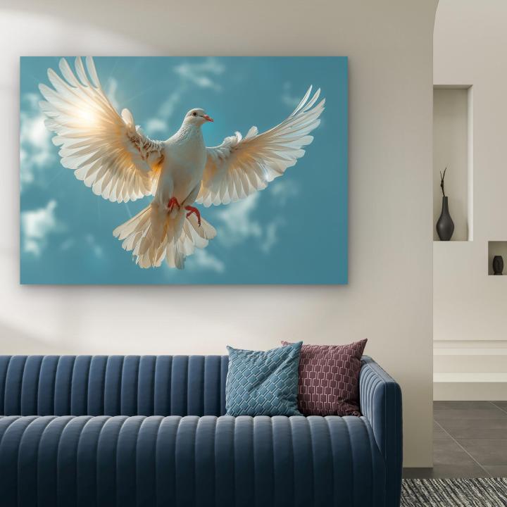 White Dove Tempered Glass Wall Art, Flying Bird Peace Symbol Decor