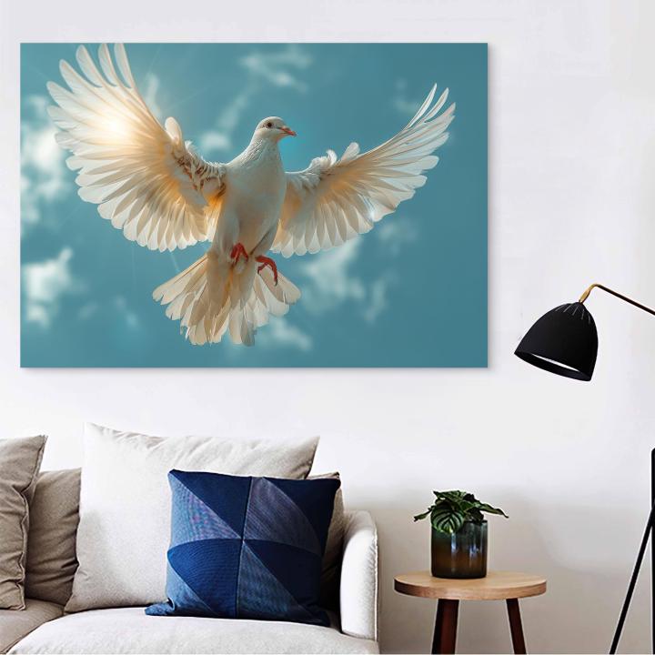 White Dove Tempered Glass Wall Art, Flying Bird Peace Symbol Decor