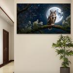 Horned Owl Full Moon Tempered Glass Wall Art, Night Landscape Decor
