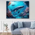 Humpback Whale Tempered Glass Art, Ocean Reef Coral Scene, Majestic Sea Life Decor