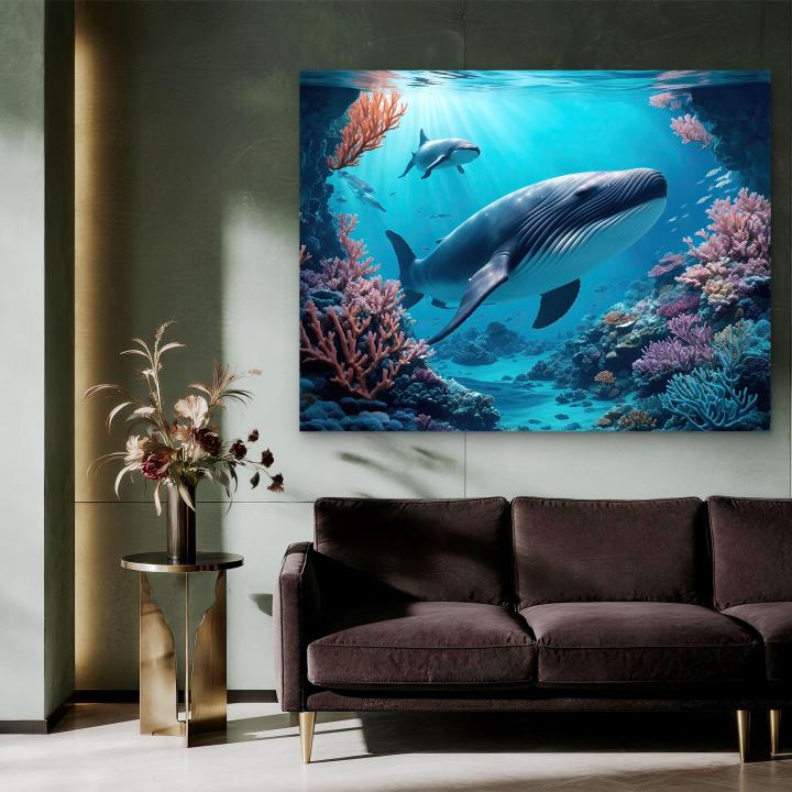 Humpback Whale Tempered Glass Art, Ocean Reef Coral Scene, Majestic Sea Life Decor