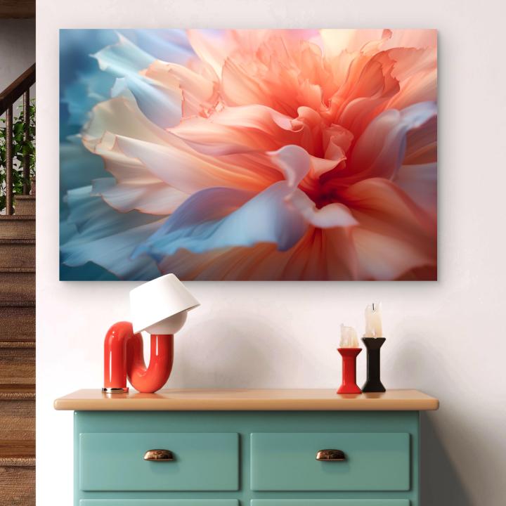 Soft Floral Tempered Glass Wall Art, Peach Blue Macro Petals Decor