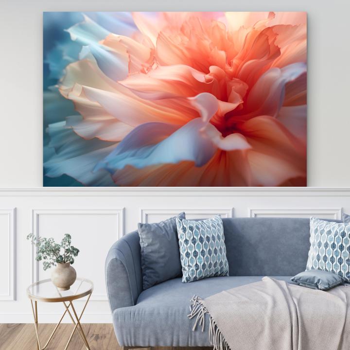 Soft Floral Tempered Glass Wall Art, Peach Blue Macro Petals Decor