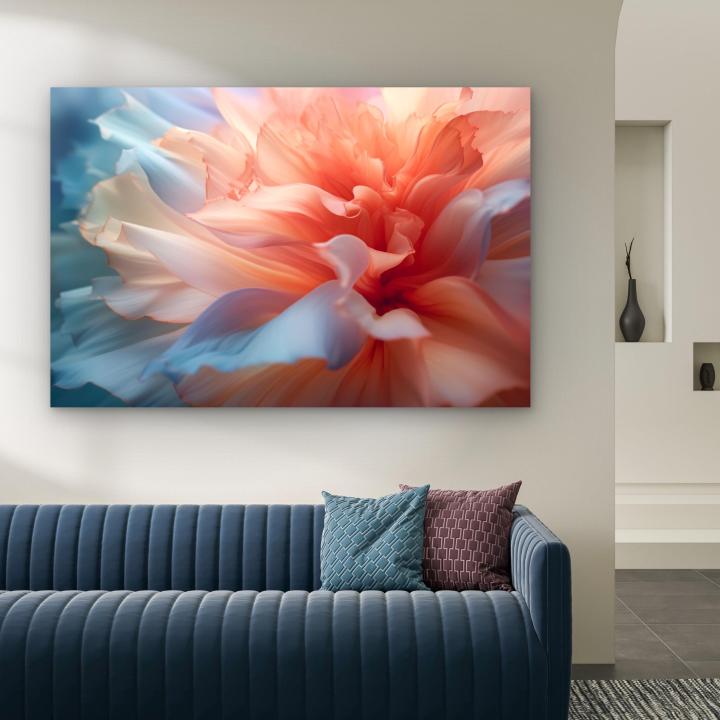 Soft Floral Tempered Glass Wall Art, Peach Blue Macro Petals Decor