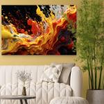 Abstract Fluid Paint Splash Tempered Glass Wall Art, Vibrant Yellow Red Liquid Decor