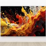 Abstract Fluid Paint Splash Tempered Glass Wall Art, Vibrant Yellow Red Liquid Decor