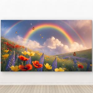 Tempered Glass Wall Art, Rainbow Wildflower Meadow Landscape Print