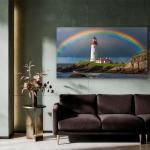 Lighthouse Rainbow Tempered Glass Wall Art, Ocean Coastal Landscape Decor