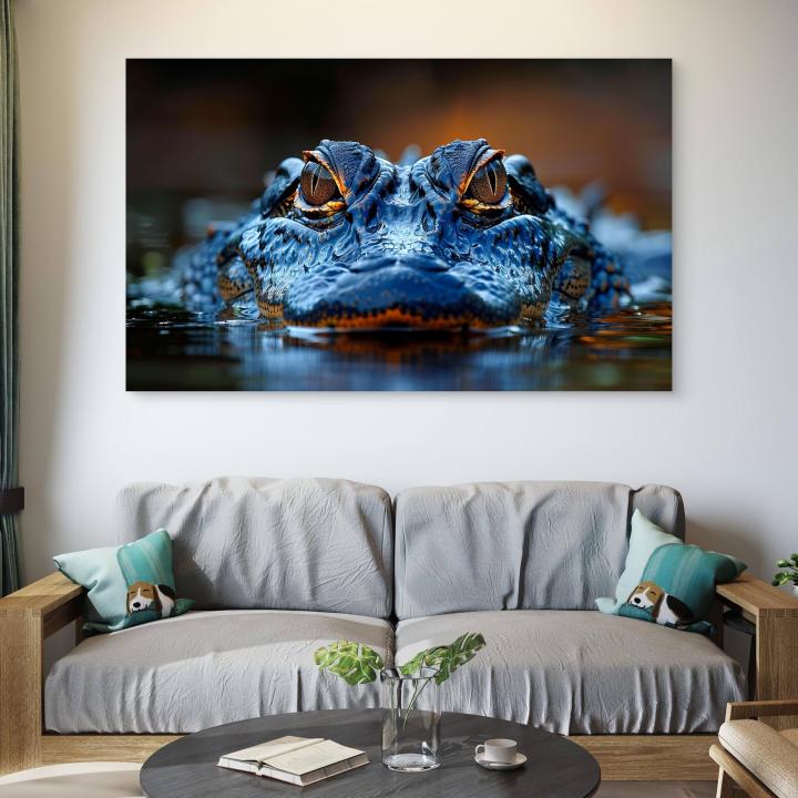 Crocodile Tempered Glass Wall Art, Realistic Alligator Eye Glass Print, Wild Animal Photography