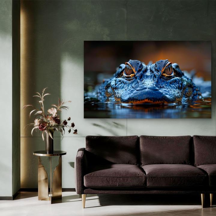 Crocodile Tempered Glass Wall Art, Realistic Alligator Eye Glass Print, Wild Animal Photography