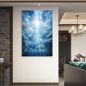 Divine Sky and Sunbeams Tempered Glass Wall Art, Heaven's Light Glass Print