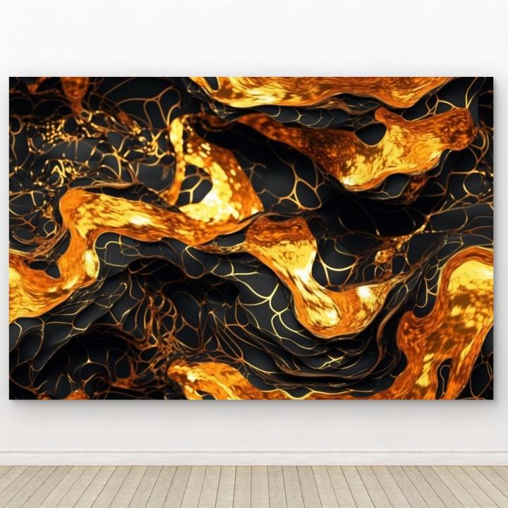 Gold Black Abstract Glass Wall Art, Tempered Printing, Modern Decor