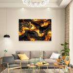 Gold Black Abstract Glass Wall Art, Tempered Printing, Modern Decor