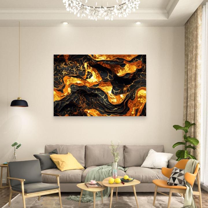 Gold Black Abstract Glass Wall Art, Tempered Printing, Modern Decor