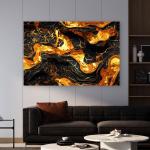 Gold Black Abstract Glass Wall Art, Tempered Printing, Modern Decor