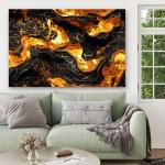 Gold Black Abstract Glass Wall Art, Tempered Printing, Modern Decor