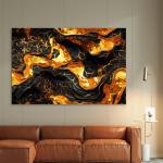 Gold Black Abstract Glass Wall Art, Tempered Printing, Modern Decor