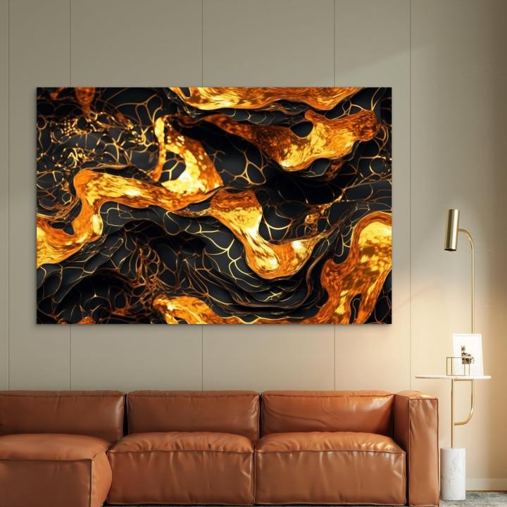 Gold Black Abstract Glass Wall Art, Tempered Printing, Modern Decor