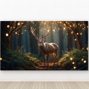 Magical Deer in Forest Wall Art, Nature Scene with Lights, Modern Glass Wall Decor.