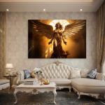 Golden Angel Wings Glass Wall Art, Heavenly Divine Goddess Tempered Glass Print
