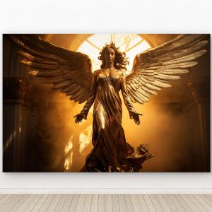 Golden Angel Wings Glass Wall Art, Heavenly Divine Goddess Tempered Glass Print