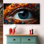 Abstract Blue Eye Glass Wall Art, Surreal Cyborg Iris Tempered Glass Decor
