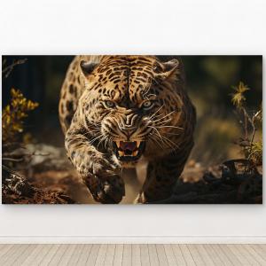 Angry Leopard Tempered Glass Wall Art, Wild Animal Attack Glass Decor