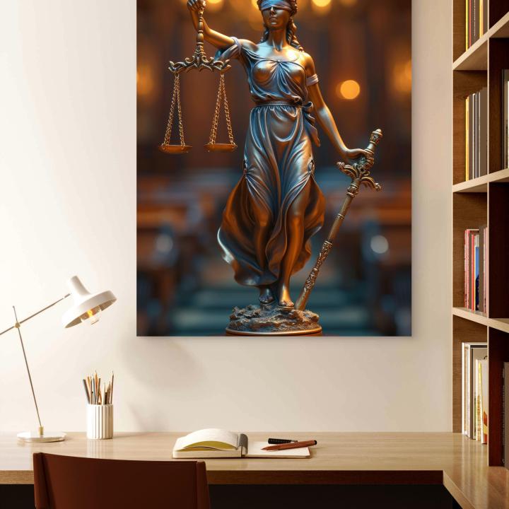 Lady Justice Tempered Glass Wall Art, Themis Goddess of Justice Print, Lawyer Office Decor