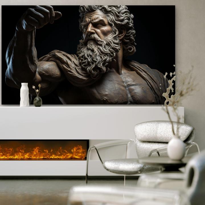Zeus Glass Wall Art, Greek Mythology Decor, King of Gods Tempered Glass Print