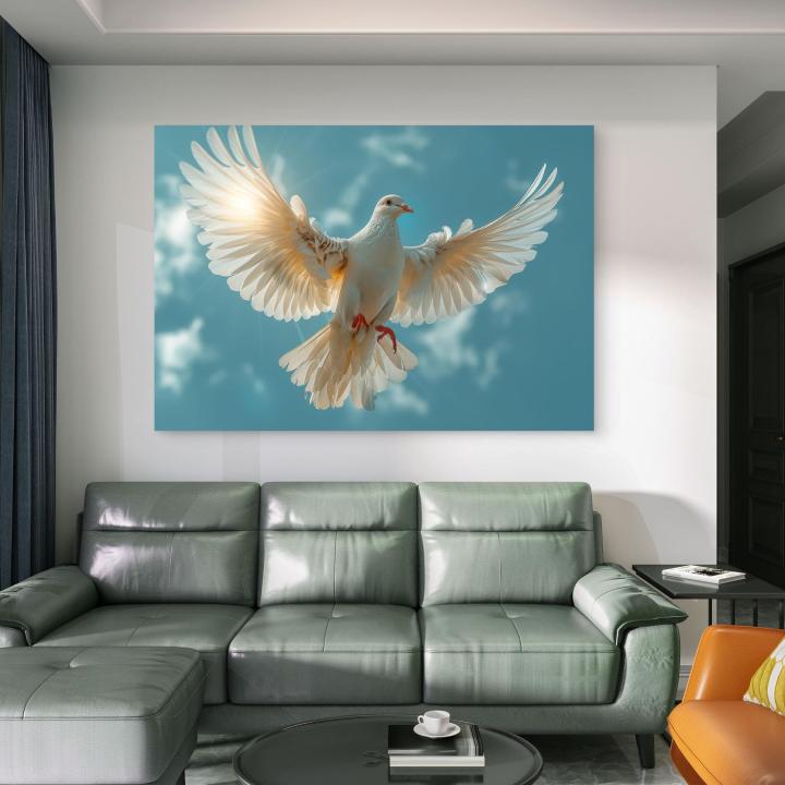 White Dove Tempered Glass Wall Art, Flying Bird Peace Symbol Decor