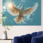 White Dove Tempered Glass Wall Art, Flying Bird Peace Symbol Decor