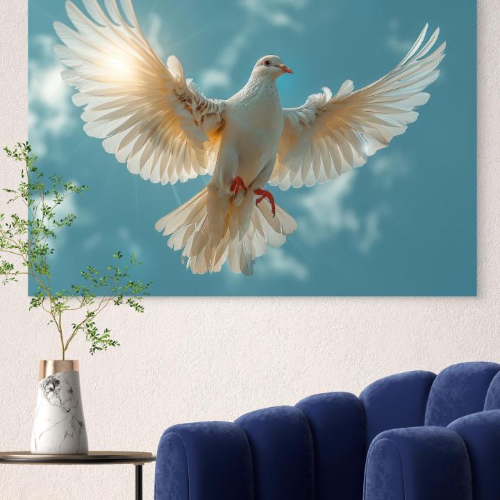 White Dove Tempered Glass Wall Art, Flying Bird Peace Symbol Decor